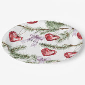 Hearts Trees Red Purple Bows Christmas ペーパープレート (アングル)