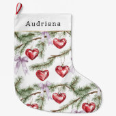 Hearts Trees Red Purple Bows Christmas ラージクリスマスストッキング (正面)