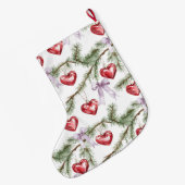 Hearts Trees Red Purple Bows Christmas ラージクリスマスストッキング (裏面 (吊り時))