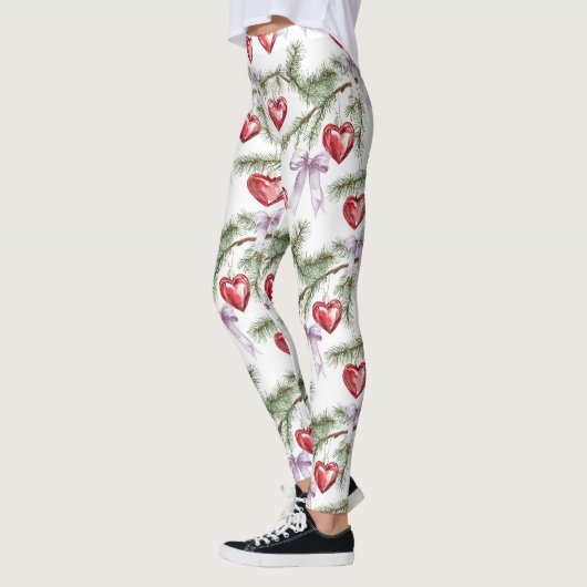 Hearts Trees Red Purple Bows Christmas レギンス (左)