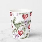 Hearts Trees Red Purple Bows Christmas 紙コップ (左)