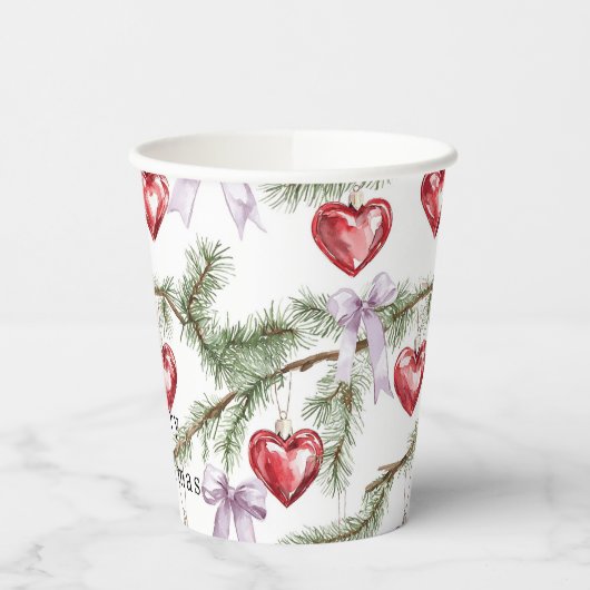 Hearts Trees Red Purple Bows Christmas 紙コップ (左)