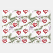 Hearts Trees Red Purple Bows Stripes Christmas ラッピングペーパーシート (正面3)