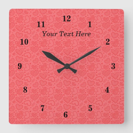 Hearts Wall Clock Love - Your Special Text / Name スクエア壁時計 (正面)