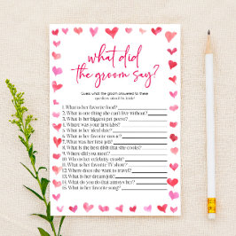 Hearts What Did The Groom Say? Bridal Shower Game  便箋