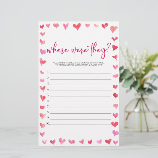 Hearts Where Were They? Bridal Shower Game 便箋 (スタンド正面)