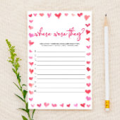 Hearts Where Were They? Bridal Shower Game  便箋