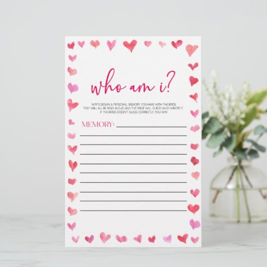 Hearts Who Am I? Bridal Shower Game  便箋 (スタンド正面)