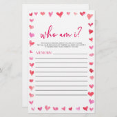 Hearts Who Am I? Bridal Shower Game  便箋 (正面/裏面)