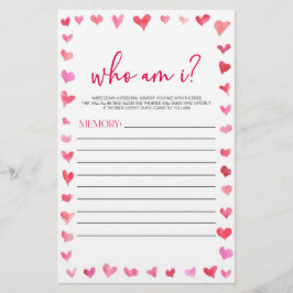 Hearts Who Am I? Bridal Shower Game  便箋