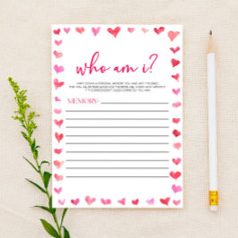 Hearts Who Am I? Bridal Shower Game  便箋