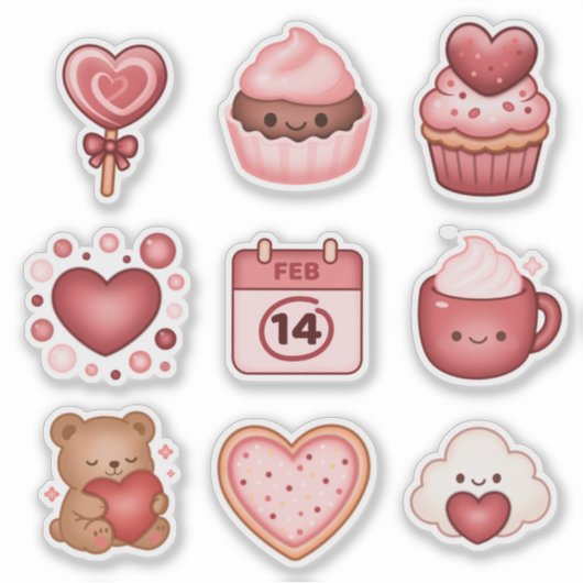 Heartstrings and Sparkles Valentines Stickers 9ct シール (正面)