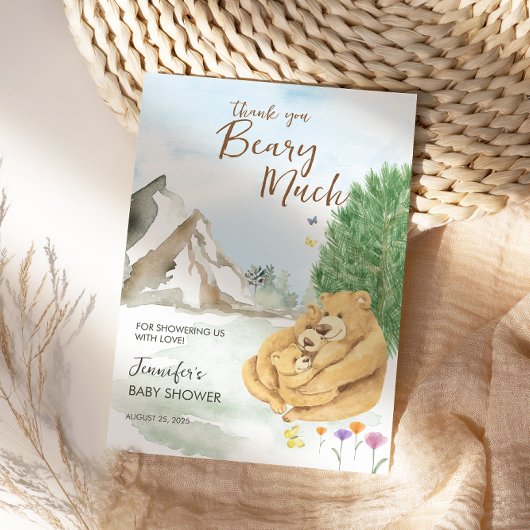 Heartwarming Beige Mountain Bear Family Beary Much サンキューカード