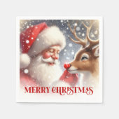 Heartwarming Santa Rudolph Holiday Dinner Set スタンダードカクテルナプキン (正面)