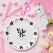 Hearty Hearts Dark Brown - Custom Text and Logo ペーパープレート (パーティー)