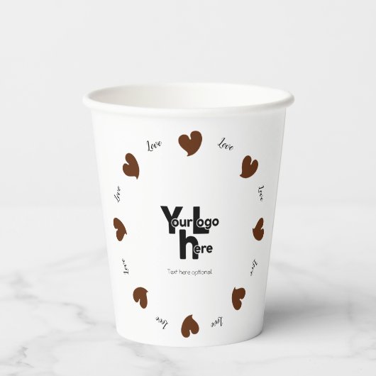Hearty Hearts Dark Brown - Custom Text and Logo 紙コップ (裏面)
