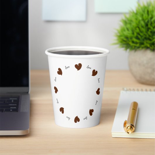 Hearty Hearts Dark Brown - Custom Text Paper Cups 紙コップ (インサイチュ)