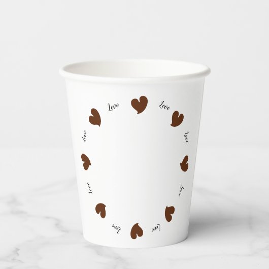 Hearty Hearts Dark Brown - Custom Text  Paper Cups 紙コップ (裏面)