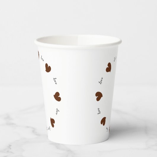 Hearty Hearts Dark Brown - Custom Text  Paper Cups 紙コップ (左)