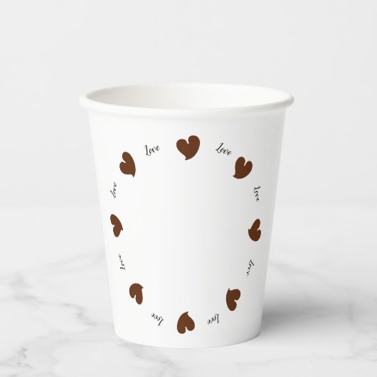 Hearty Hearts Dark Brown - Custom Text  Paper Cups 紙コップ (正面)