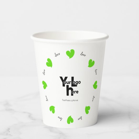 Hearty Hearts Green - Custom Text and Logo 紙コップ (裏面)