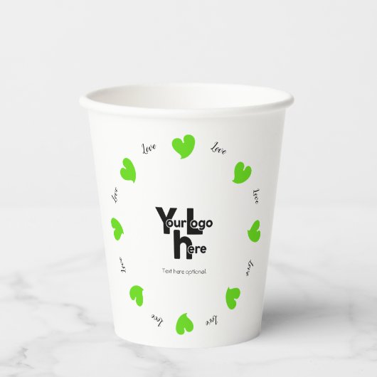 Hearty Hearts Green - Custom Text and Logo 紙コップ (正面)