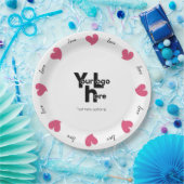 Hearty Hearts Pink - Custom Text and Logo ペーパープレート (パーティー)