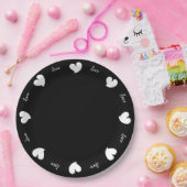 Hearty Hearts White and Black - Custom Text ペーパープレート (パーティー)