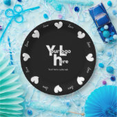 Hearty Hearts White and Black-Custom Text and Logo ペーパープレート (パーティー)