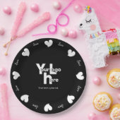 Hearty Hearts White and Black-Custom Text and Logo ペーパープレート (パーティー)