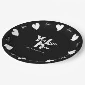 Hearty Hearts White and Black-Custom Text and Logo ペーパープレート (アングル)