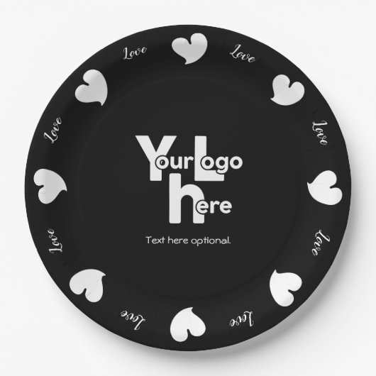 Hearty Hearts White and Black-Custom Text and Logo ペーパープレート (正面)