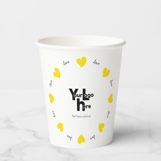 Hearty Hearts Yellow - Custom Text and Logo 紙コップ (裏面)