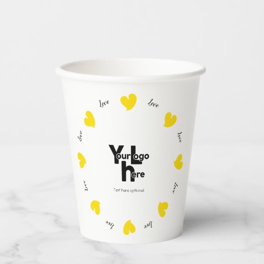 Hearty Hearts Yellow - Custom Text and Logo 紙コップ (正面)