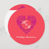 HeartyPartyラズベリーとマゼンタダマスクハート 招待状 (正面/裏面)