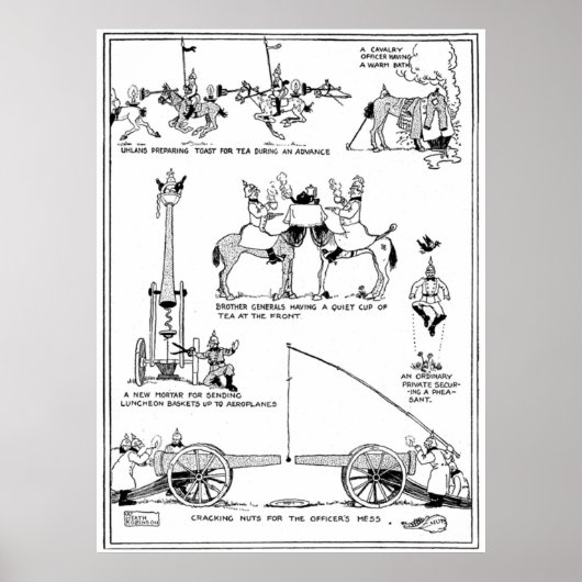 Heath Robinson Cracking Nuts World War I Cartoon F ポスター (正面)