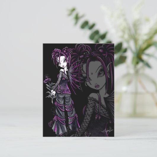 "Heather"ピンクバレンタインデー花妖精ポスト シーズンポストカード (スタンド正面)