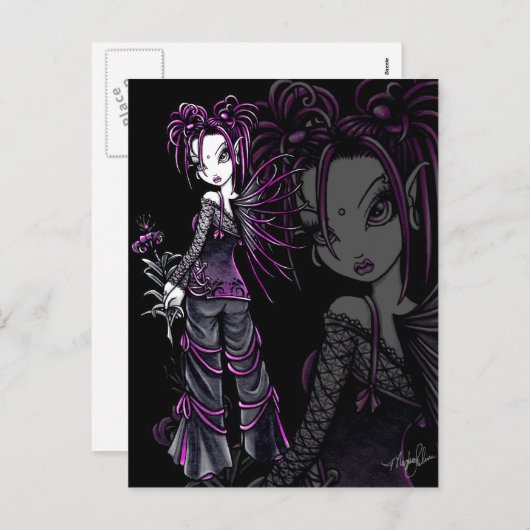 "Heather"ピンクバレンタインデー花妖精ポスト シーズンポストカード (正面/裏面)