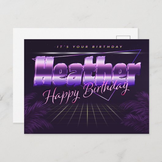 Heather Name Vorname lila Postkarte Geburtstag ポストカード (正面/裏面)