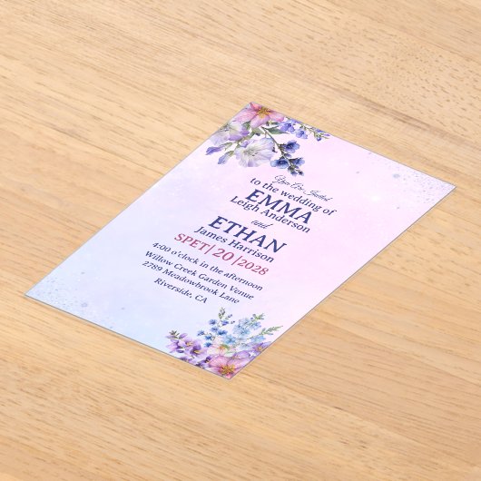 heather periwinkle plum lavender blue Wedding  アクリル招待状 (レイダウン)