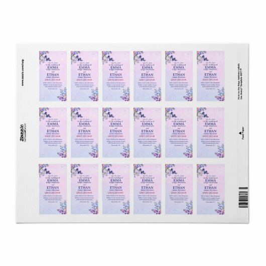 heather periwinkle plum lavender blue Wedding  ラベル (フルシート)