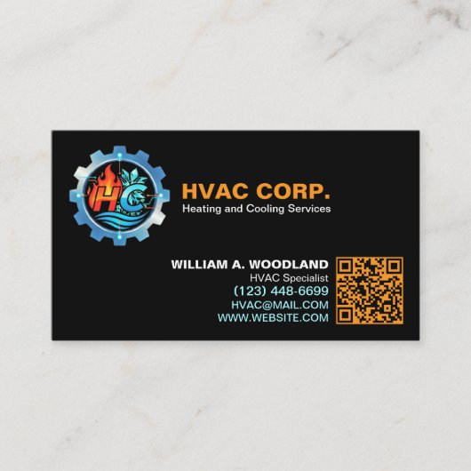 Heating and Cooling Logo & Qr Code | Black HVAC 名刺 (正面)