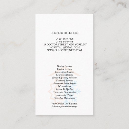 Heating Cooling Experts HVAC 名刺 (裏面)