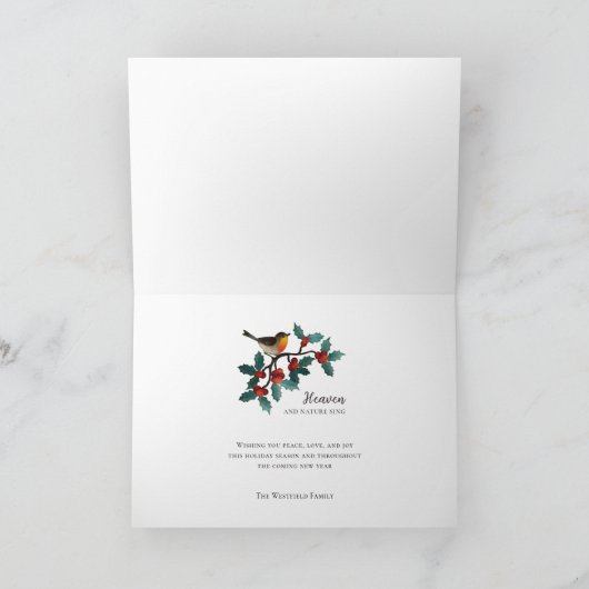 Heaven and Nature Sing Winter Bird Holly Christmas カード (内部)