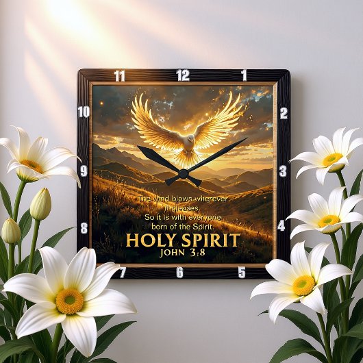 Heaven Holy Spirit Dove Majestic John 3:8 Verse スクエア壁時計