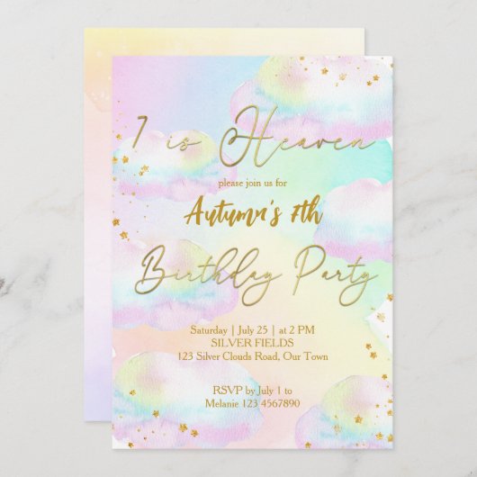 Heaven pastel rainbow clouds birthday 招待状 (正面/裏面)