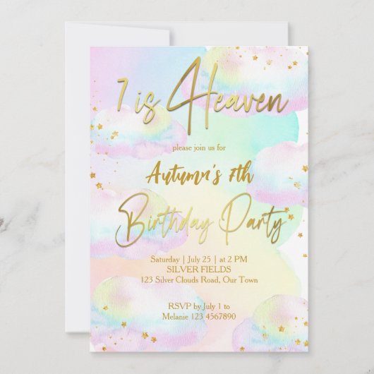 Heaven pastel rainbow clouds birthday 招待状 (正面)