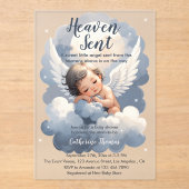 Heaven Sent Angel Baby In Clouds Baby Shower アクリル招待状 (正面)