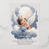Heaven Sent Angel Baby In Clouds Baby Shower 箔招待状 (正面)