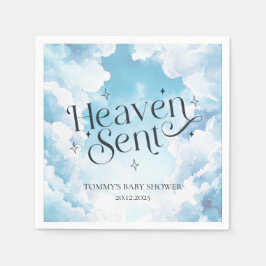 Heaven Sent Blue Clouds 名入れベビーシャワー スタンダードカクテルナプキン